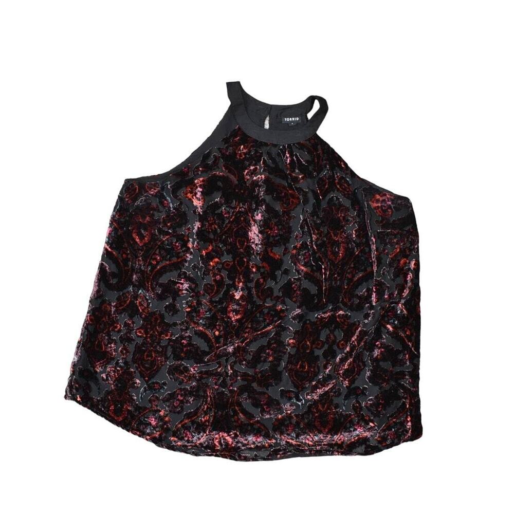 Torrid Plus Size 0 Red Blouse Rayon Blend Paisley Sleeveless Crew Neck Women's